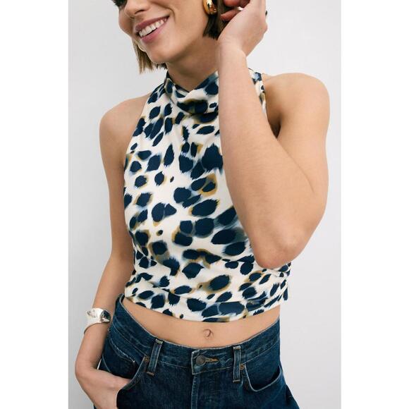 A.L.C. Blue Abstract Lily Top Size 6 with Fabric Tear